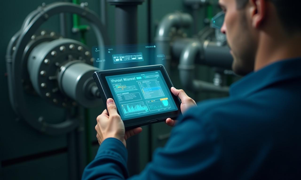 Simulazione di un tecnico che usa l'app AR su un tablet in un impianto geotermico